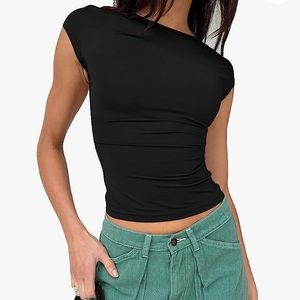 Black backless tank top